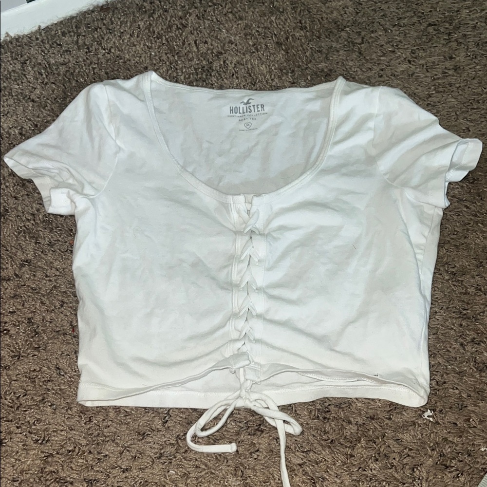 Hollister White Ruched Short Sleeve Top